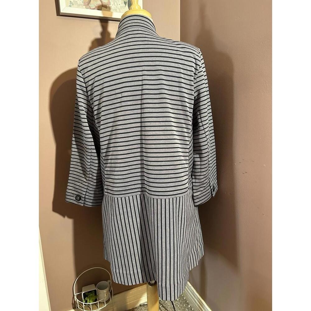 Cabi #5474 Striped Car Coat Womens L Gray Blue Button Down Dappled Jacket - Picture 4 of 10